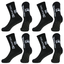 EVEJEG Football Socks, 4 Pairs Non-Slip Football Socks, Grip Socks, Football Unisex Socks, Children's Football Socks for Football Sports and Training, black