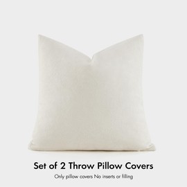 GIGIZAZA Decorative Cotton Throw Pillow Covers 24x24 Set of 2, Ivory Cream Modern Boho Farmhouse Square Throw Pillows Covers for Living Room Sofa Couch Decor Pillowcases