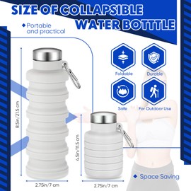 Baderke Collapsible Water Bottles 17oz Travel Sports Portable Water Bottle with Portable Buckle Silicone Lightweight Reusable Leakproof for Camping Hiking Yoga Outdoor(Gray White)