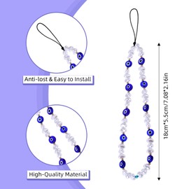 Beaded Phone Charm, Evil Eye Beaded Lanyard Wrist Strap Gemstone Phone Charm Handmade Phone Chain Strap Keychain for Men Women Girls Cell Phone String Strap(Heart)