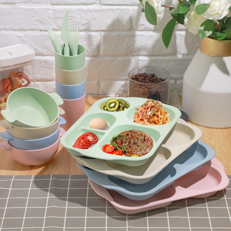 24 Pcs Wheat Straw Dinnerware Cutlery Set for Aldult Including