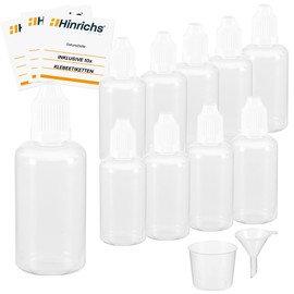 Hinrichs 10 x 50ml Plastic Squeeze Bottle - Small Squeeze Bottles - For Clean Liquid Dosing, Storage and Traveling - Screw Cap with Child Safety Lock - Squeeze Bottle Small - Drip Bottle