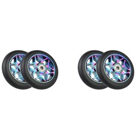 Niejgay 4 Pcs Scooter Accessories 110mm Scooter Wheels Colorful Pu Wheels Thick Stunt Car Wheels with Bearings(Black)