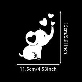 2PCS Charming Elephant & Heart Vinyl Decal 4.53"x5.91" for Cars, Laptops, Bumpers - Playful Animal Design, Waterproof & Durable Car Decal Sticker | #AZ74 (White)
