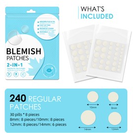 Blemish Patch Pimple Patch Ultra Thin Hydrocolloid Patch Invisible With Salicylic Acid and Tea Tree Skin Care Day and Night 2-in-1 (Round-240pcs)