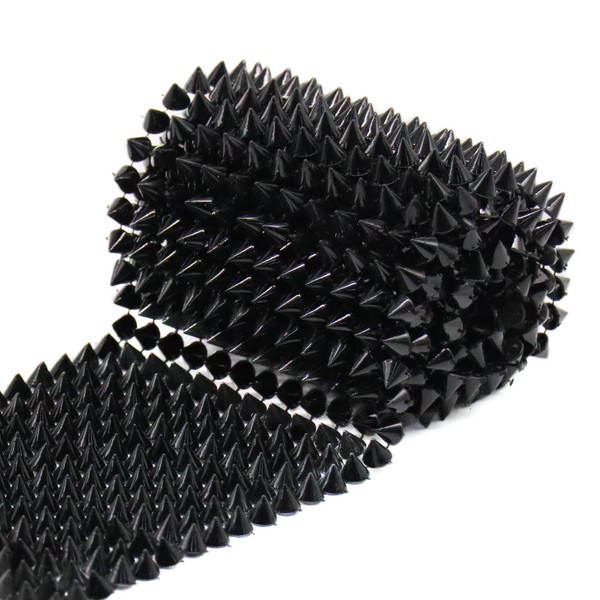 Jerler Sew Stitch on Spikes for Arts and Crafts Decoration, Mesh Rivets Studs Beads Cone Spoke Trirr Punk Pock with Flat Back for Jacket, Clothing, Shoes and Performance (1 Yard, Black)
