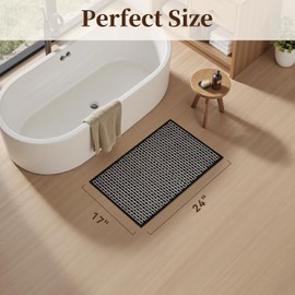 Unique Woven Bathroom Mat, Super Absorbent Quick Dry Non Slip Bath Mats for Bathroom Textured Soft Bath Mat Washable Boho Bathroom Rugs for Bathroom Floor Beside Tub, 17" x 24", Black