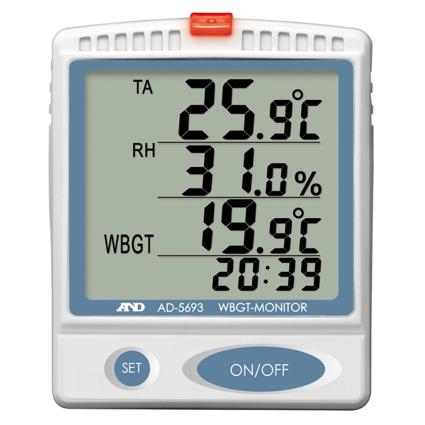 A&D Heat Stroke Index Monitor, Wall Mount, Tabletop, AD5693, General (ISO) Calibration Included (Test Report + Traceability Systematic)