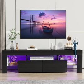 JUMMICO JUMMICO TV Stand, Modern Lighting TV Cabinet Entertainment Center Media and Open Shelf, TV Console Table with 1 Drawer and Remote Control, 20 Color LED Lights up to 70 Inch TV (Black)