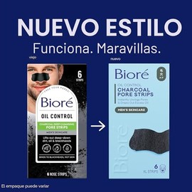 Bioré Tiras de limpieza profunda de poros de carbón para hombres, tiras nasales para la eliminación de puntos negros en piel grasa, cuenta con tecnolo