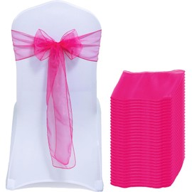 MDS Lazo de organza para silla, decoración de sillas para bodas, fiestas, eventos, paquete de 100 unidades, 30 colores, Magenta, 1