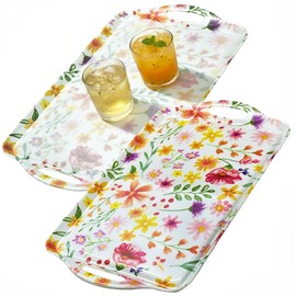 Beesen Extra Large Blue Serving Tray with Handles, 19''x11.6'' Melamine Platters, Rectangular Trays for Serving Food, Turkey, Cookie, Cupcakes, Desserts, Dishwasher Safe, BPA-Free, Set of 2