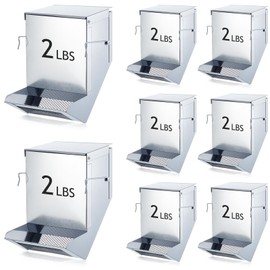 Maxcheck 8 Pcs Rabbit Feeder for Cages Bulk Small Animal Food Dispenser with Lid Metal Rabbit Feeders Outside for Guinea Pig (4.7 Inches,Silver)