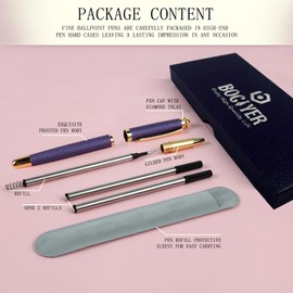 BOCIYER Rollerball Pen with Liquid Ink, Best Ballpoint Pen Gift Set for Men and Women, Black Ink Fancy Pen Refillable for Pretty Pens, Cool Pens, Cute Pens (Purple)