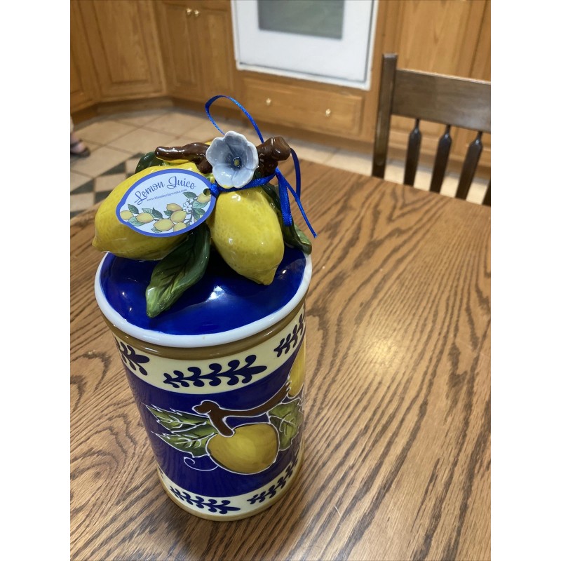 White LEMON CANISTER DOG/CAT TREATS CANISTER BLUE SKY CLAYWORKS CERAMIC
