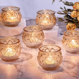 Simeitol Gold Votive Candle Holders Set of 12PCS, Round Glass Tealight Candle Holders for Wedding Table Centerpiece-Candle Holders Bulk for DIY, Diwali, Baby Shower, Christmas Table Decor