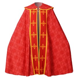 COSDREAMER Unisex Church Catholic Westments Cape Priest Celebration Chasuble Mass Vestments Robe, Red, Medium