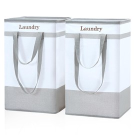 FairyHaus Laundry Basket 100L, 2Pack Laundry Hamper with Easy Carry Handles, Collapsible Laundry Baskets Hampers for Bathroom Clothes Storage Grey