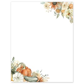AnyDesign 60 Sheets Fall Stationery Letterhead Paper Pumpkin Floral Letter Writing Paper for Autumn Notes Greeting Cards Invitation Office Printing, 8.5 x 11 Inch