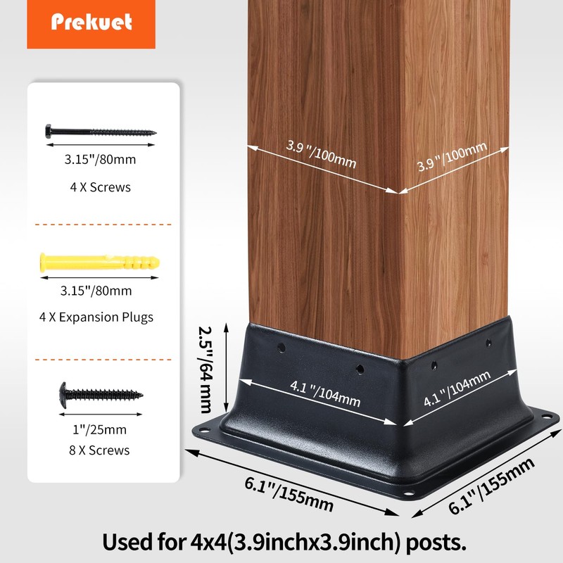 4" x 4" Post Base, 1 Pcs Post Brackets Inner