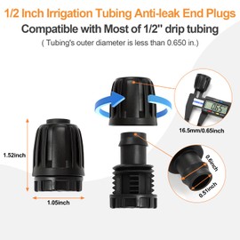 Copadri 1/2 Inch Drip Irrigation End Plug Fittings, 12 Pieces 1/2'' Drip Line Barbed Locked End Cap Connectors for 1/2 Inch Irrigation Tubing (1/2" ID x 0.640" OD) for Garden Watering System