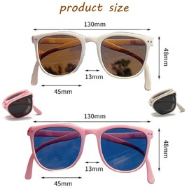 TOEECY Pack of 3 Children's Sunglasses Foldable UV Protection for Children Sunglasses Cute Round Non-Slip Party Glasses Fun Glasses Sunglasses Suitable for Outdoor Sports, Pink + Beige