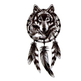 EROSPA® Temporary Tattoo Sheet / Sticker - Black Wolf Dream Catcher - Waterproof