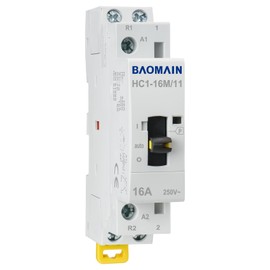 Baomain 110V AC 2-Pole Contactor, 16A 1NO1NC Normally Open + Normally Closed, DIN Rail Mount - Manual & Automatic Switchable for HVAC, Motor, Pump, Lighting HC1-16M/11-110VAC