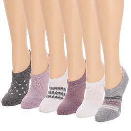 MUK LUKS Women's 6 Pack No Show Socks, Grey/Purple, OS