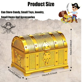Bogoro Children's Birthday Gold Treasure Chest, Pirate Treasure Chest Caribe, Children's Small Treasure Chest Children's Birthday Made of Plastic, Pirate Treasure Chest, for Storage and Decorating