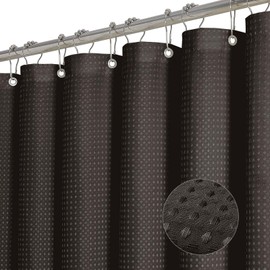 ROLIZOE Black Shower Curtain - 256GSM Luxury Weighted Waffle Textured Heavy Duty Thick Fabric Shower Curtains with Stainless Steel Hooks for Bathroom, Superior Water Resistant, 183W x 183H, Black