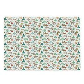 Ambesonne Christmas Cutting Board, Theme Xmas Cartoon Pattern Bear Deer Owl Birds Tree Snowflakes Image, Decorative Tempered Glass Cutting and Serving Board, Large Size, Multicolor