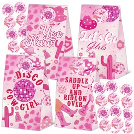 24 Pcs Western Pink Cowgirl Goodie Bags with Stickers,Pink Cowgirl Themed Birthday Party Favor,Rodeo Party Bags for Party Decoration Supplies