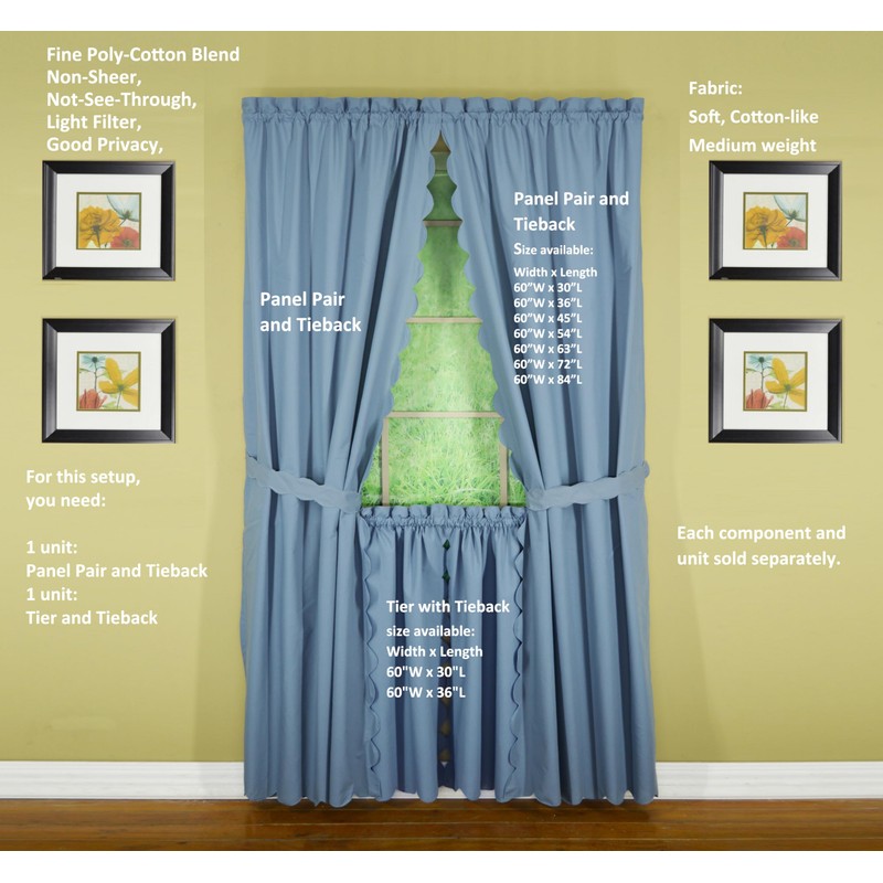 Today's Curtain, Orleans Scallop Curtain, Blue 36" Tier Pair and