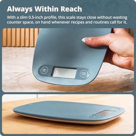Greater Goods - Báscula digital de cocina, horneado, preparación de comidas y alimentos, pesa en gramos, libras y onzas, color azul piedra