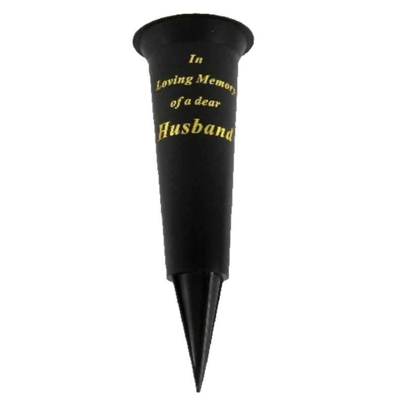 Black In Loving Memory Husband Spiked Memorial Grave Flower Vase