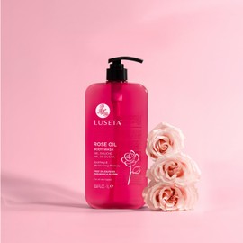 Luseta Rose Oil Body Wash Hydrating Moisturizing Shower Gel Cleansing and Nourishing for Dry Skin for Women & Men Sulfate-Free 33.8oz
