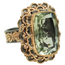 Natural Green Amethyst Gemstone 925 Sterling Silver Black Rhodium Rose Gold Statement Ring FSJ-4201-A, Gemstone, Green Amethyst