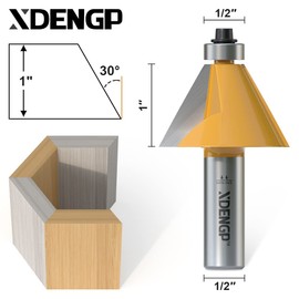 XDENGP 30 Degree Chamfer Router Bit with 1 Inch Cutting Length,1/2 Inch Shank Carbide Edge Forming Bevel Router Bit with Bearing, Chamfer Bit Miter Angle Milling Cutters Tool
