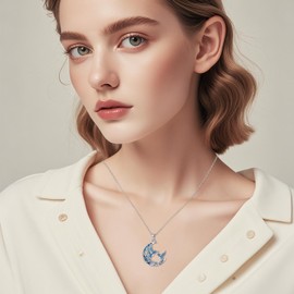 Tiehuoxia Hummingbird Necklace Sterling Silver Birds on Moon Pendant Abalone Animal Jewelry Birthday Gifts for Women Mother Wife Friends Daughter (Animal necklace-hummingbird necklace)