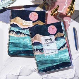 2025 Planner - 9" x 11" Planner Weekly and Monthly 2025, Jan 2025 - Dec 2025,12 Monthly Colorful Tabs, Elastic Closure, Back Pocket - Green Marble