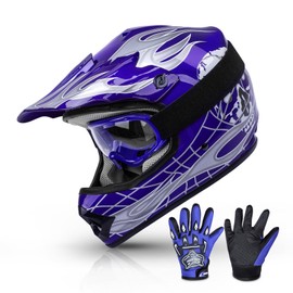 TCMT Blue Kids Motorcycle Motocross ATV Dirtbike BMX MX Offroad Full Face Youth Helmet Gloves Goggles Dot Approved