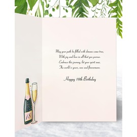 Sister 18th Birthday Card - Champagne and Balloons design - Elegant Birthday Card for Her Age 18 with lovely verse inside. A5 with Gold Envelope