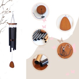 zalati Wind Chime Hollow 6 Aluminum Tube Wind Bells Wood Top & Bottom Decor for Patio Garden Hallway Indoor and Outdoor