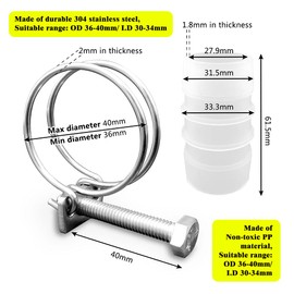 ZANPOON Double Wire Hose Clamps with 2 Inline Pond Hose Connectors Adjustable 304 Stainless Steel Hose Clamps Suitable for Home and Industrial (32mm)
