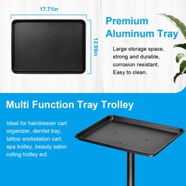FLOLXNB Salon Tray Cart Premium Aluminum Tattoo Tray Rolling Trolley Adjustable Height Storage Utility Cart for Clinic Spa Rolling Tray (Black)