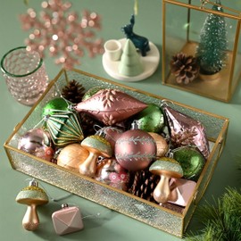 DecorbyHannah 40ct Christmas Ornaments Set, Assorted Pink Green Gold Christmas Tree Ornaments,Decorations Shatterproof Decorative Theme Ball Ornaments for Xmas Tree,Party,Home Decor (Value Pack)