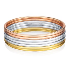 Castillna Stainless Steel Thin Round Silver/Gold/Pink Gold Tri-Color Bangle Bracelets for Women Christmas Birthday Gifts, 8.4 inches