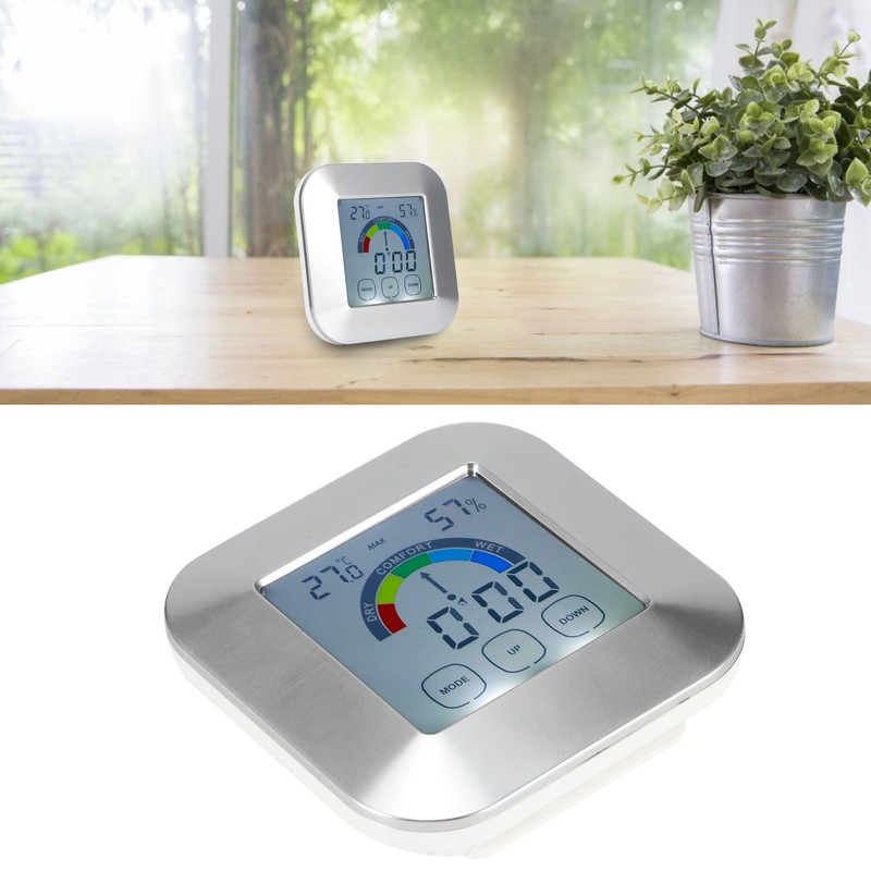 Indoor Touch LCD Screen Thermometer Hygrometer Electric Alarm Clock for