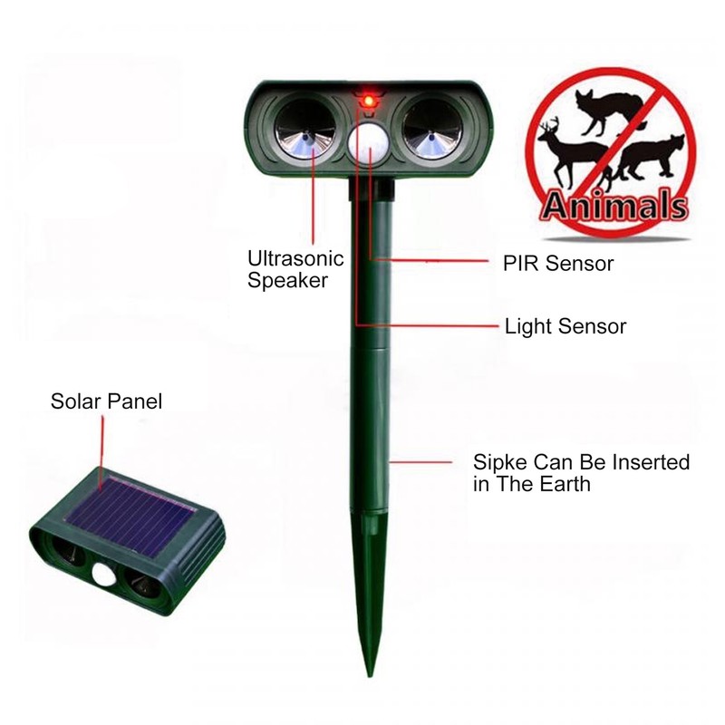 Solar Powered Ultrasonic Animal Repeller Wild Boar Cat Dog Repellent
